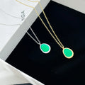 Simple Stainless Steel Green Zircon Pendant Neck Chain 18K Gold Plated Design Necklace Party Jewelry
