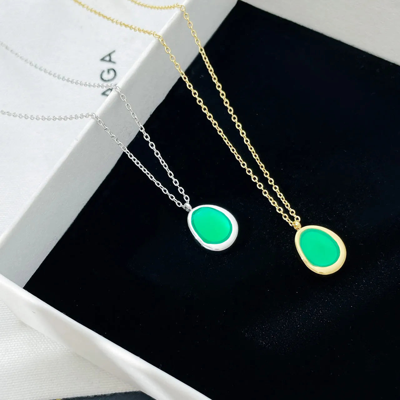 Simple Stainless Steel Green Zircon Pendant Neck Chain 18K Gold Plated Design Necklace Party Jewelry