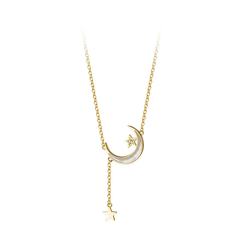 Shell Moon Necklace Tassel Star Pendant Gold Plated Chain 925 Sterling Silver Necklaces Fashion Jewelry for Women