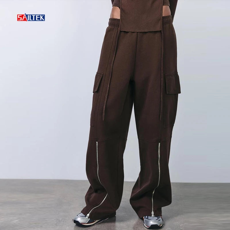 Wholesale New Designer Ladies Zipper Pants Cargo Streetwear Baggy Cargo Pants With Multi Pockets Custom Women's Cargo Pants