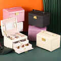 3 Layer Large Capacity Ring Earring Bracelet Gift Packaging Carrying Storage Box With Mirror PU Leather Travel Jewelry Box Case