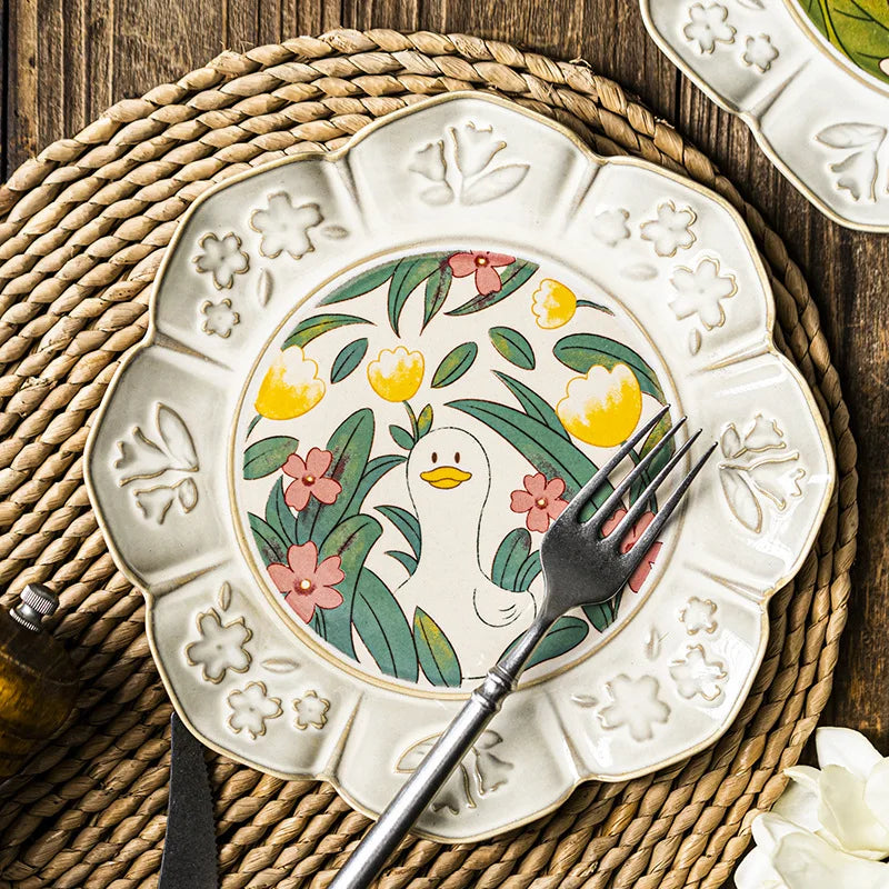 Solhui Ins Kiln Hand-painted Vintage Ceramic Dinner Dishes and Plates