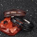 Stainless Steel Buckle Men's Wristband Leather Bracelets Classic Customize Mens Jewelry Braided Genuine Leather Bracelet
