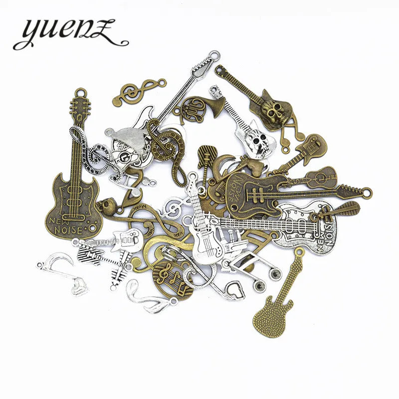 YuenZ Mixed 21 Pcs/set Antique Silver Color Guitar Charm Zinc Alloy Necklace Earring Bracelet Pendant DIY Handmade Jewelry U040