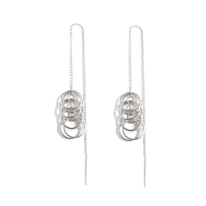 Wholesale Exquisite Women's Pierced Long Link 925 Sterling Silver Earrings Large Tassel Earrings