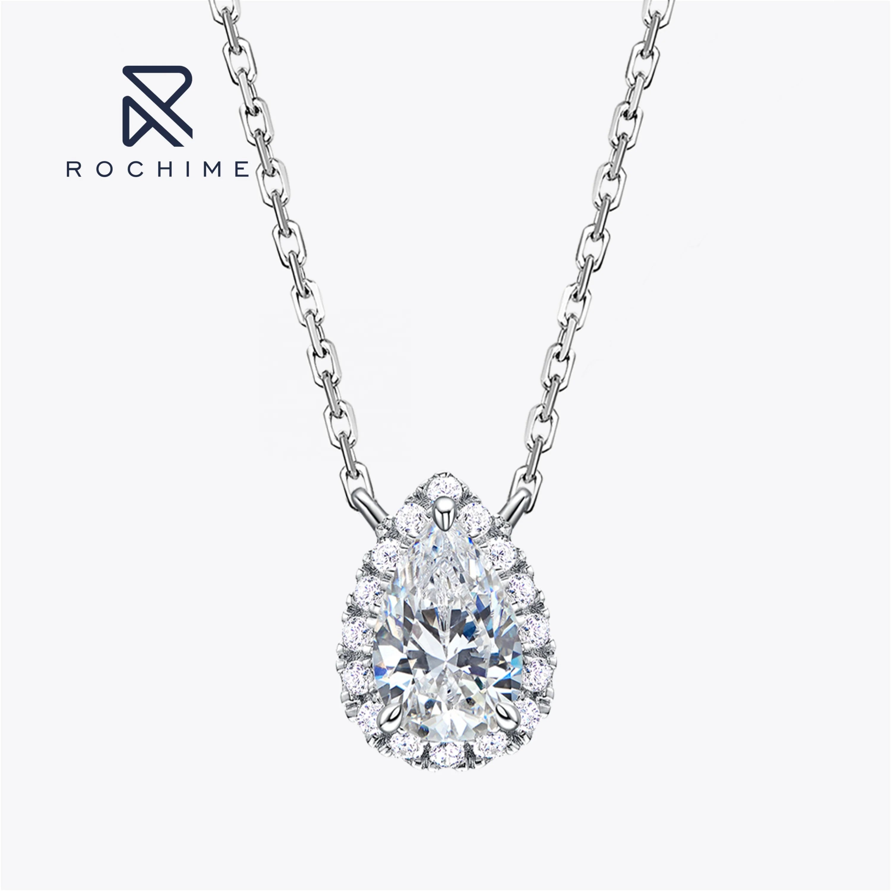 Rochime Fashion Jewelry  halo Diamond Necklace 925 Sterling Silver Rhodium Plated 5a Zircon Fine Jewelry Accessories Women