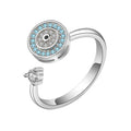 Devil Eye Design 925 Sterling Silver Adjustable Size Finger Spinner Ring Rhodium Plated Anxiety Ring