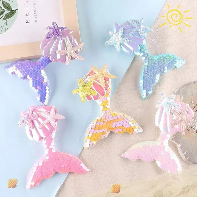 Higher Quality Sew on Sequin Starfish Pattern Mermaid Tail Patches for Diy Hair Clip or Garment