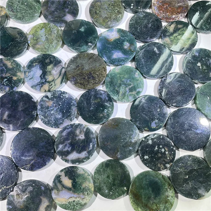 Natural Crystal Beautiful Moss Agate Disk for Spiritual Healing Home Decoration Gift