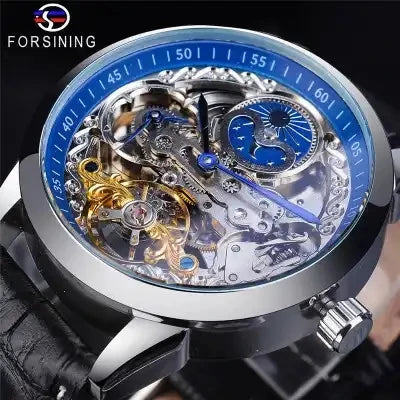 Forsining Top New Luxury Men Mechanical Automatic Male Watch Luxury Golden Clock Leather Strap Moon Phase Waterproof Watches