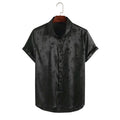 New Arrival Satin Shirts for Men Jacquard Rose Printed Silky Short Sleeve Shirt Summer Streetwear Button Blouses