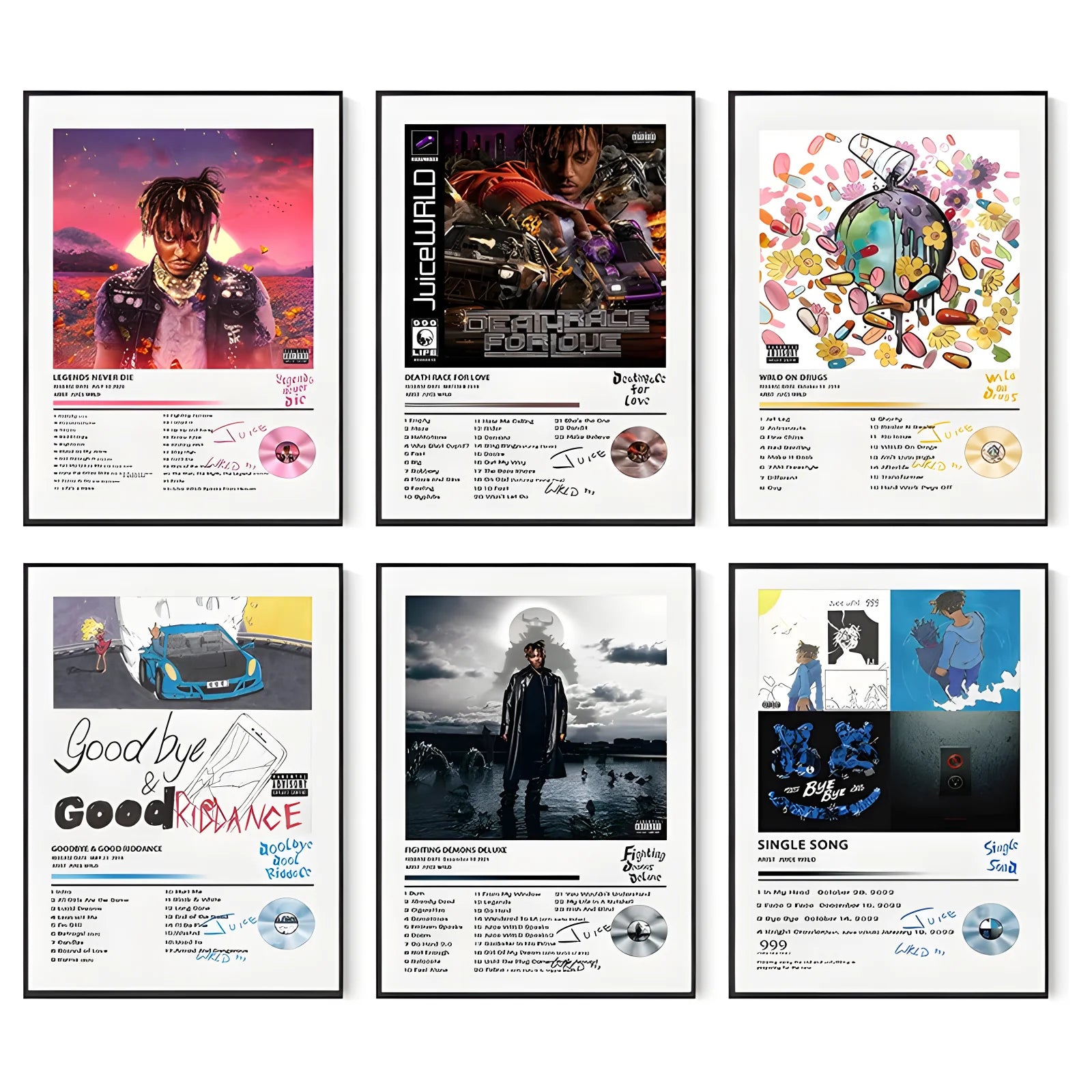 Juice Wrld Posters Album Cover Music Poster for Room Aesthetic Canvas Wall Art for Room Decor UNFRAMED (Set of 6 8X12in)