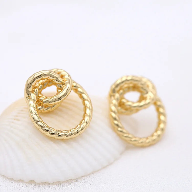 Wholesale 14K Gold Plated Jewelry Earrings Accessories Round Fried Dough Twists Vortex Pattern Fashion Earring Studs