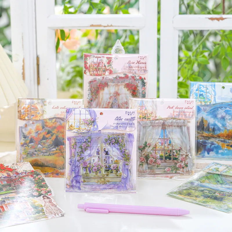 15 Sheets Per Pack White Ink PET Sticker Pack Floating Light Holiday Collection 6 Window Scene Theme Materials