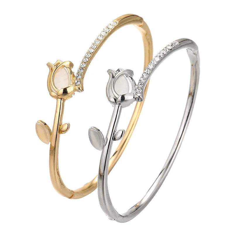 2026 Cat Eye Tulip Bracelet Micro-paved Zirconia Flower Bracelet