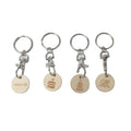 Wholesale Round Wood Shopping Trolley with Pound Dollar Coin Keychain Iron Metal UV Embossing & Silk Screen Printing