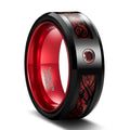 OAHLAN Tungsten Carbide Rings 8mm Mens Woman Red Black CZ Inlay Celtic Dragon Carbon Fiber Beveled Edge Wedding Band Couple