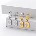 Fine Jewelry Earrings 925 Sterling Silver Diamond Earrings square Star Pendant Gold Plated Hoop Earrings Women