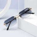 Customizable Logo Blue and Red Rimless Cut Metal Sunglasses Fashionable Frame Color for Men and Women