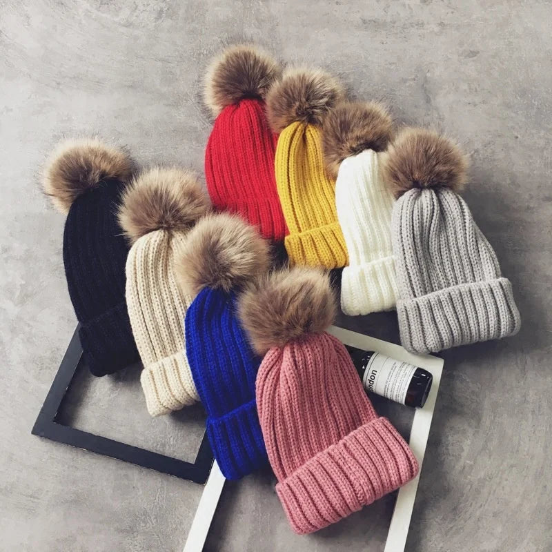 Women Girls Fashion Pom-pom Colorful Winter Warm Knitted Hat Beanie Cap Free Size Adjustable 100% Acrylic Common