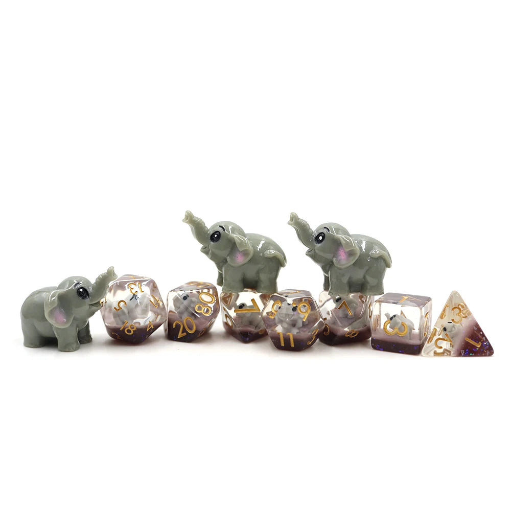Factory Direct Sales Rpg & Dnd Dice Set Polyhedral Resin Animal Gray Elephant Dice for Dungeons and Dragons Game