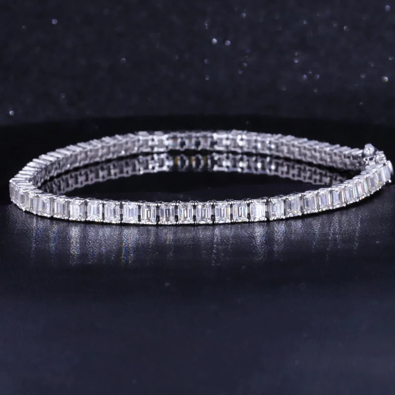 Silver S925 14k 18K Solid Gold Round Brilliant Lab Grown Diamond Tennis Bracelets Def Color Emerald Cut Moissanite Bracelet