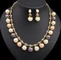 Pendientes Pearl White Pink Purple Multi Color Bridal Luxury Necklace Jewelry Set Nlaid Zircon Long Drop Pearl Earrings
