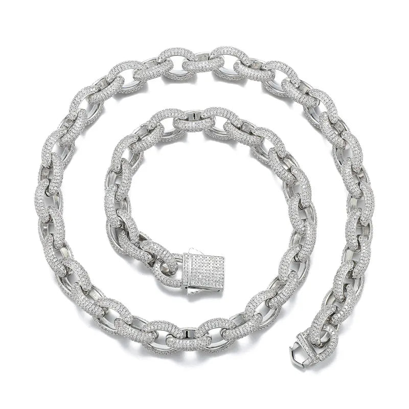 DE Men's Hip Hop 12mm Miami Cuban Link Spring Clasp Necklace 5A Zircon Charm O Shaped Bling Chain Wedding Gift for Men Women