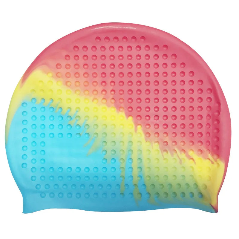 100% Silicone Super Elastic Durable Wrinkle-free Cool Swim Hat Anti Skid Bubble Design rainbow Color Comfortable Swimming Caps