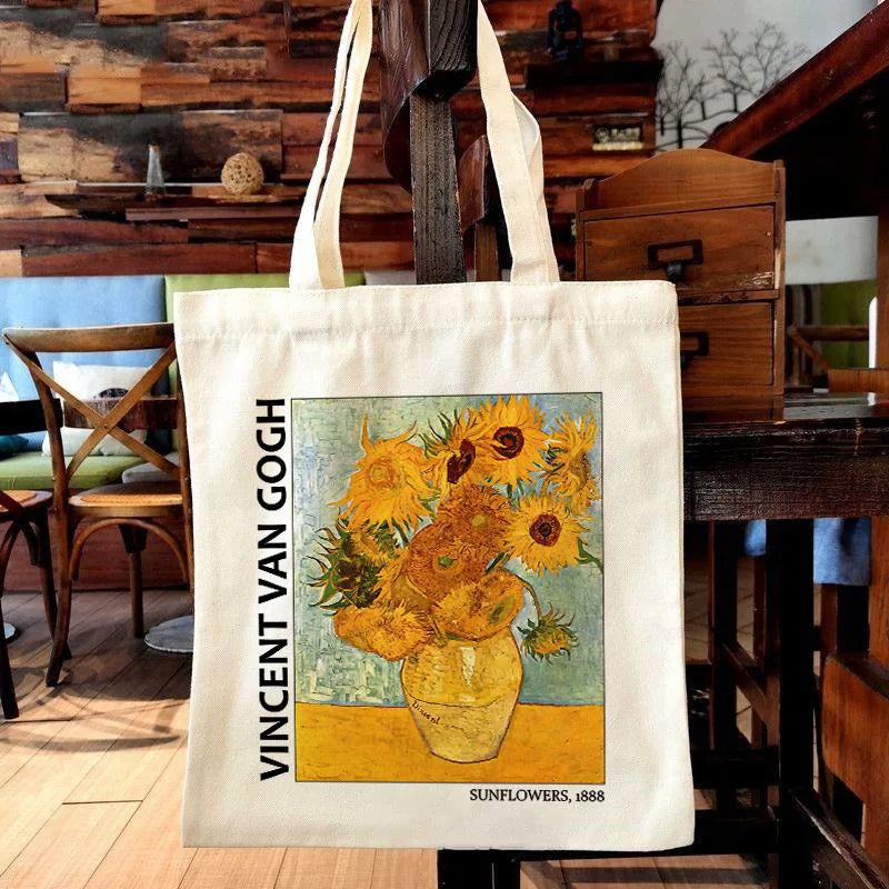 Wholesale New Design Van Gogh's Oil Painting Art Canvas Tote Bag Custom Logo Reusable Cotton Shoulder Bags for Students Women