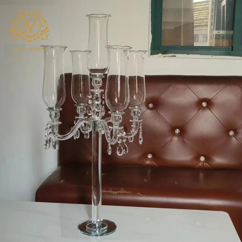 5arm Crystal Candlestick Wedding Centerpieces Hurricane Glass Chandelier Candle Holder Stand Other Wedding Decorations