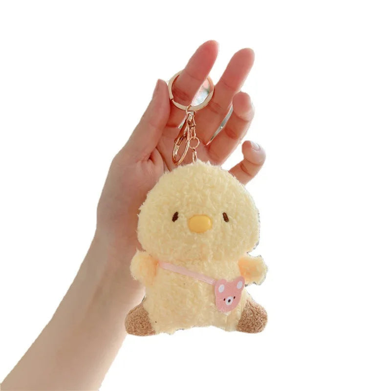 Cute Chick Doll Pendant Plush Keychain Toy Bag Hanging Decoration 10-12cm 2-color Silk Screen Printed