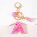 Initials Keychain for Women Backpack Accessories Gift 26 English Letters Love Tassel Key Chain for Student Women