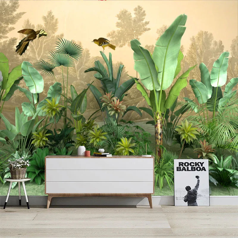 Tropical Rainforest Plant Wallpaper Simulated Forest Wallpaper Southeast Asian Restaurant Mural Wallpaper