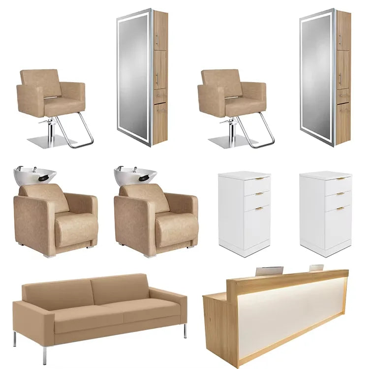 Wooden Salon Furniture Set Barber Chair with Mirror Lady Hairdressing Equipment Package for Salon Use