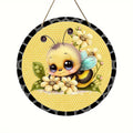 Little Bee Art Deco Design Round Wooden Decorative Sign for Front Door Garden Layout Summer Wind Hanging Signs