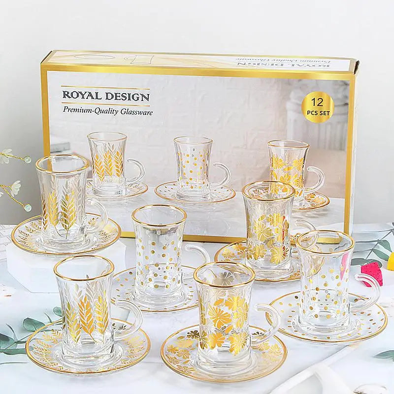 Vintage 18 Pcs Ceramic European Cup and Saucer Set Arabic Tea Cup Glass Tea Cup Set