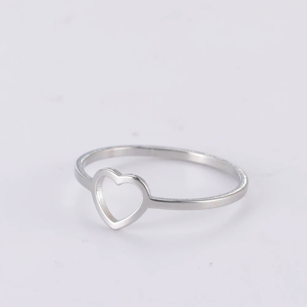 New Simple Hollow Heart Rings for Women Stainless Steel Minimalist Finger Ring Jewelry Engagement Anniversary Gifts