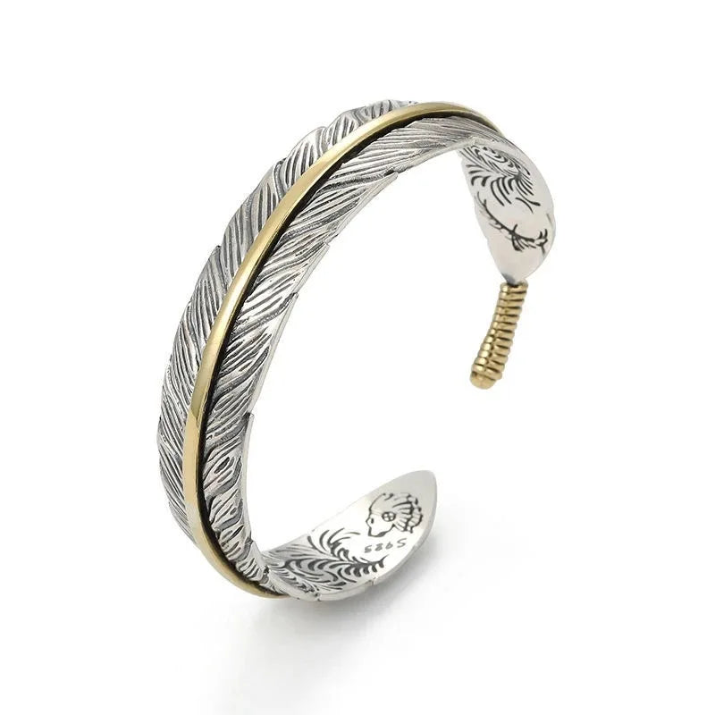 AA00033 Men's Fashion Bracelet Hot Selling Antique Vintage Feather Design Adjustable Opening Bangles
