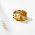 YF6211 Non Tarnish 18k Gold Plated Stainless Steel Geometric Design Jewelry Three Layer Curved Zircon Women Ring MegaBDM
