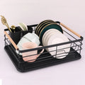 OWNSWING Simple Metal Kitchen Dish Rack Dishes Shelf Drainage Rack With Wooden Handle