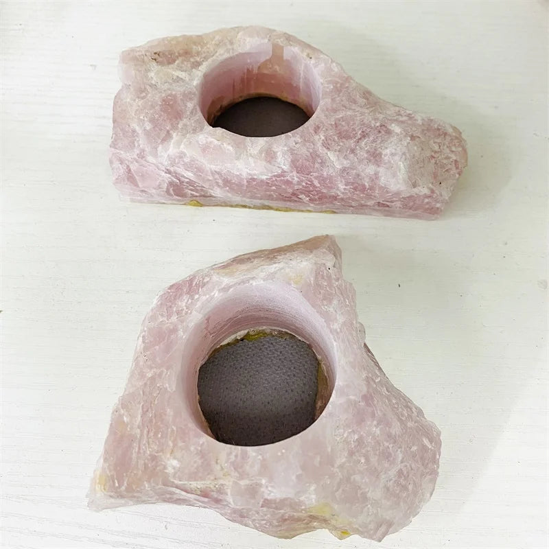 Wholesale Natural Crystal Candlestick Rough Rose Quartz Candle Holder for Decoration