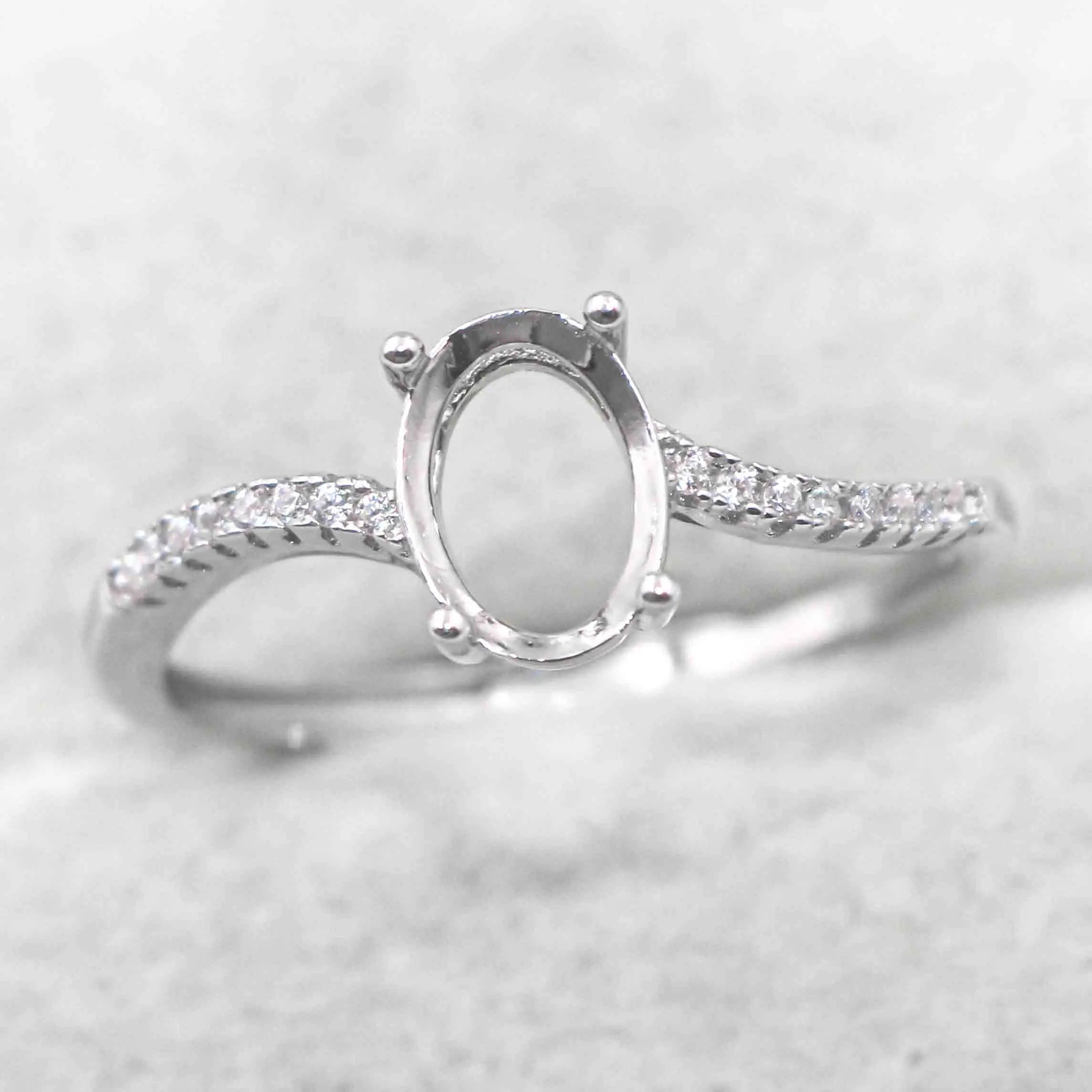 Sterling Silver 5*7/6*8mm Semi Mount Ring Empty Frame Blank Setting Support S925 Base Holder Without Center Stone for DIY Inlay