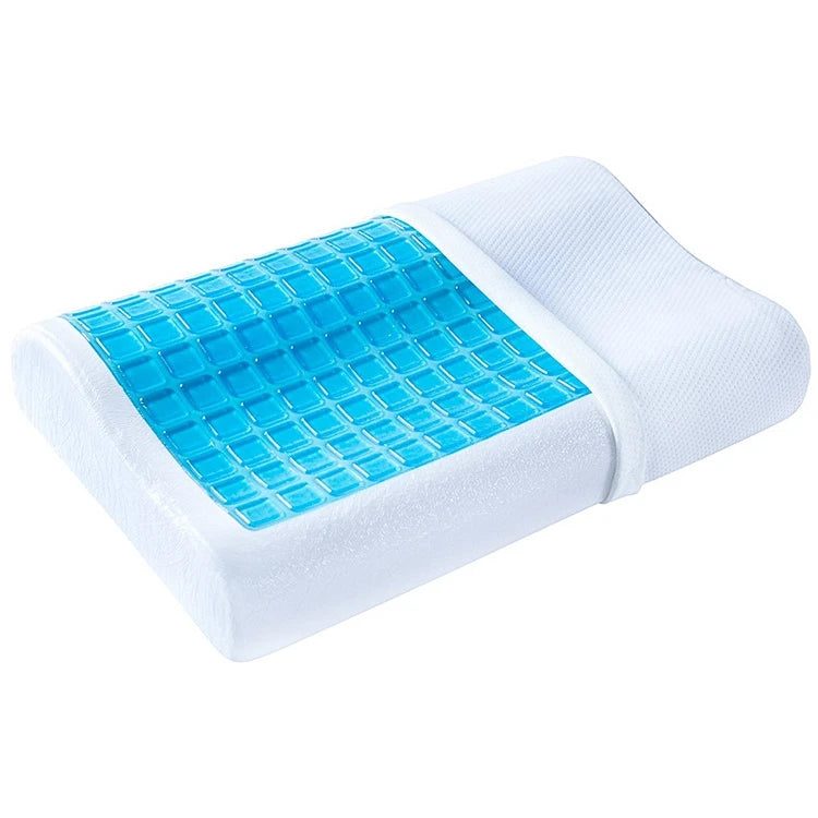 WJ-1105 Memory Foam Neck Cushion White & Blue Cooling Gel Pillow for Hotel Camping Travel Fatigue Relief Removable Washable