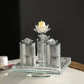 Wholesale Lotus Crystal Candlestick square Tray Crystal Glass Mirror Diamond Wedding Banquet Candy Display Plate Tray Decor Set