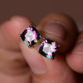 CAOSHI Unisex Colorful Blue Green Pink Zirconia Earring White Rainbow Wedding Earrings Square Stud Earrings for Women