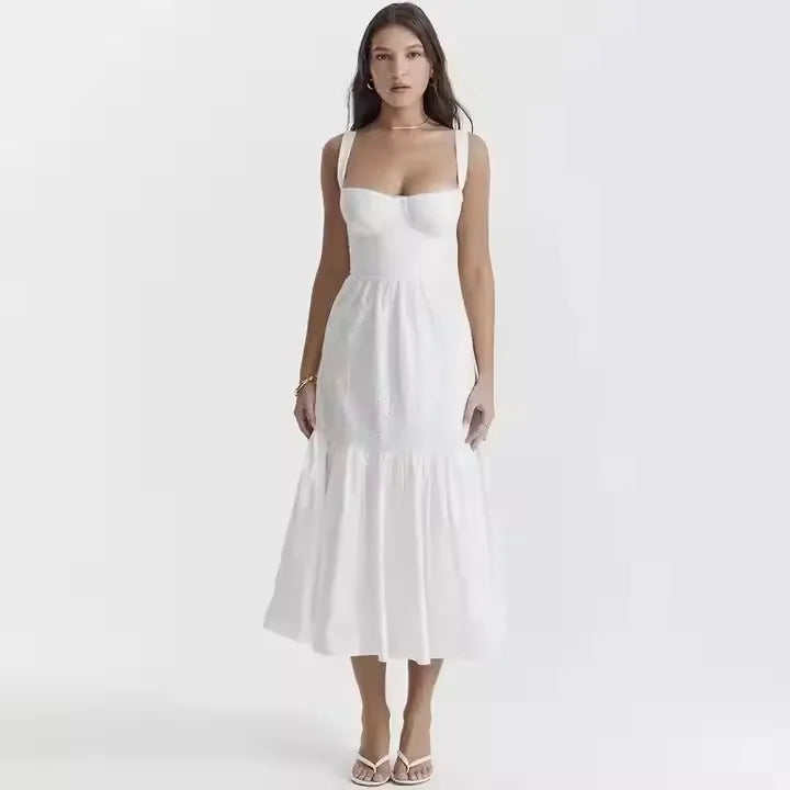 Holiday Wholesale 2025 White Elegant Party Dresses Casual Linen-cotton Blend Long Dresses Women's Summer Dress