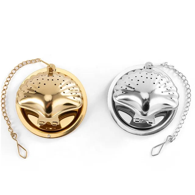 Food Grade Stainless Steel Mesh Shell Shape Tea Leak Tea Infuser Tea Strainer With Chain