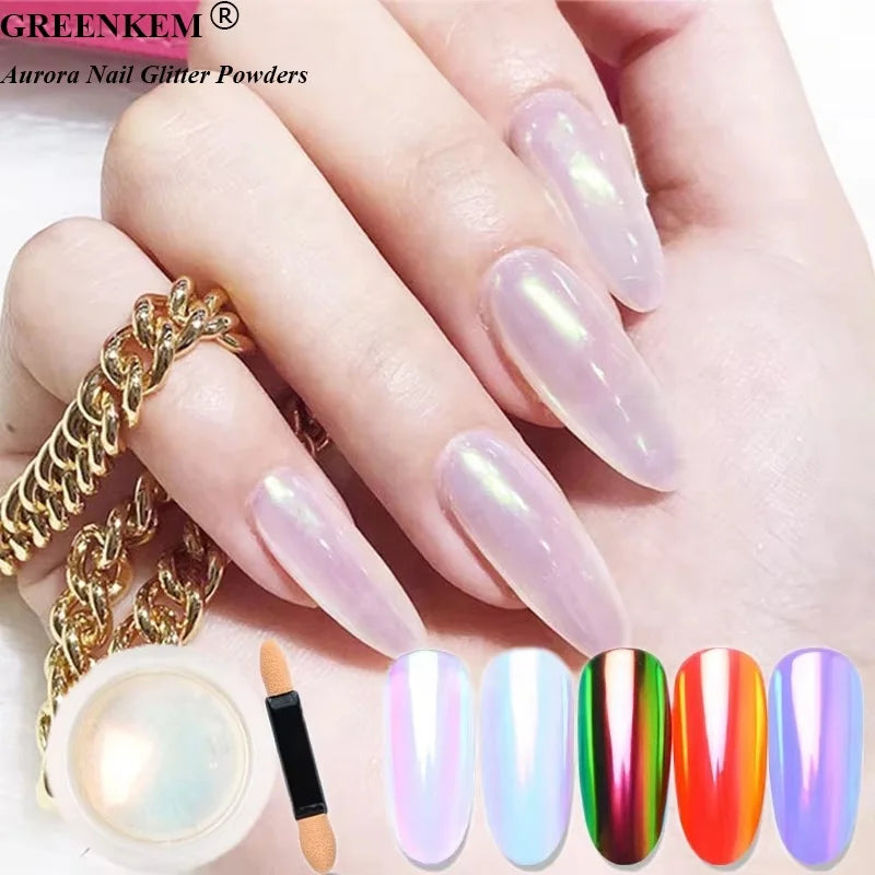 Mermaid Mirror Sparkly Chrome Pigment Nail Glitter Powders Aurora Laser DIP Dust Holographic Nails