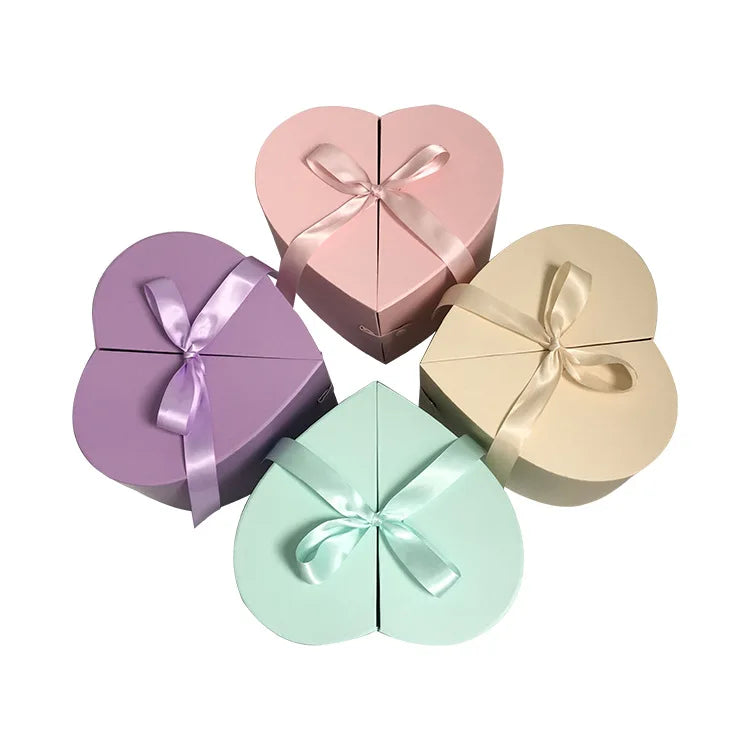 Luxury Printing Custom Design Cardboard Gift Box Double Door Opening Heart Shaped Flower Packaging Box